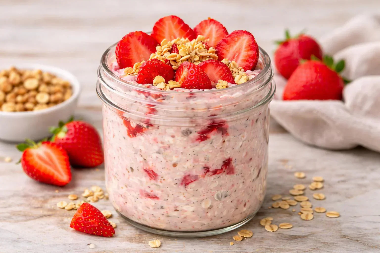 Avena de "Cheesecake" de Fresa y Chocho