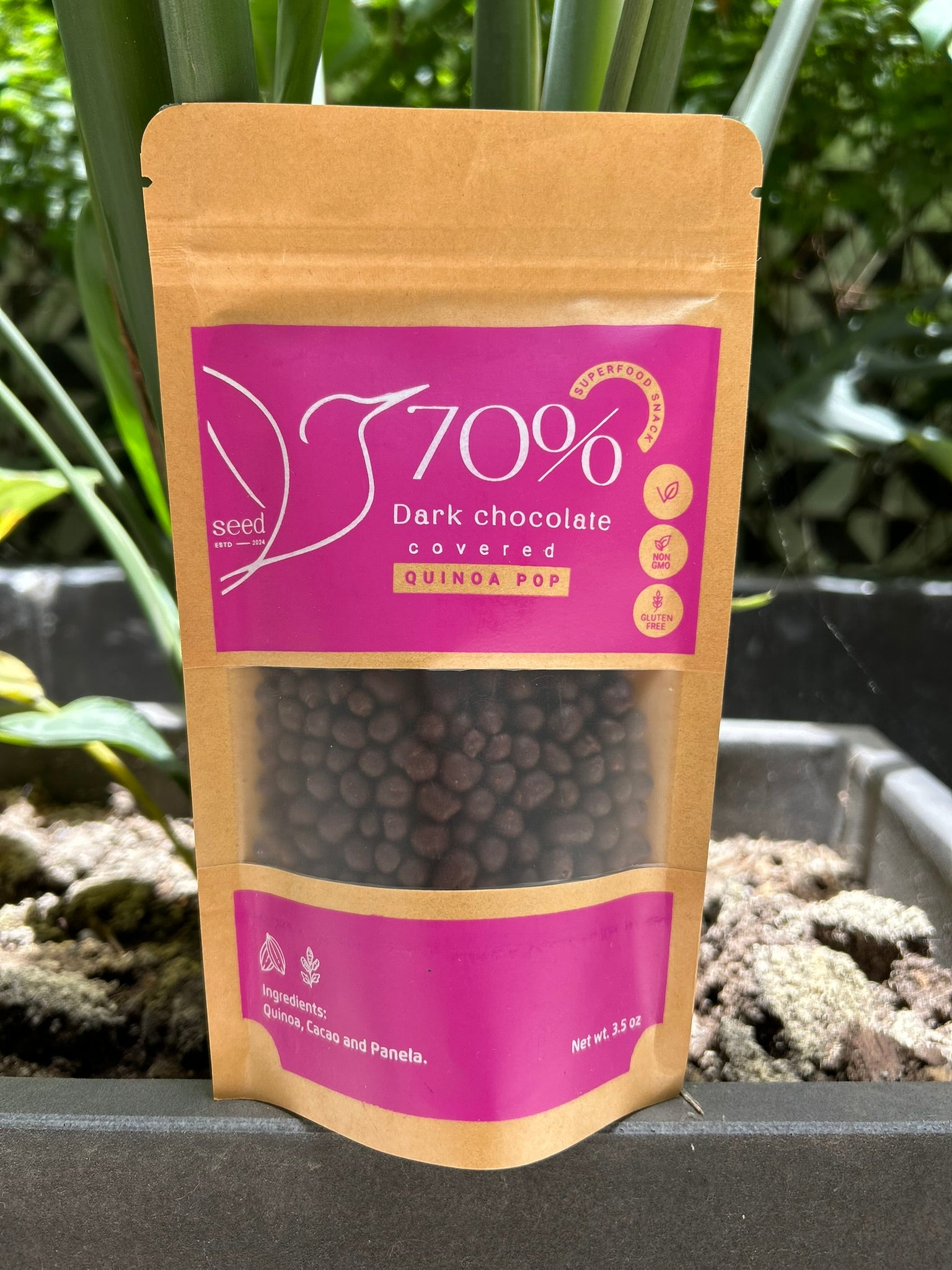 70% CHOCOLATE OSCURO CON QUINOA POP (3.5oz)