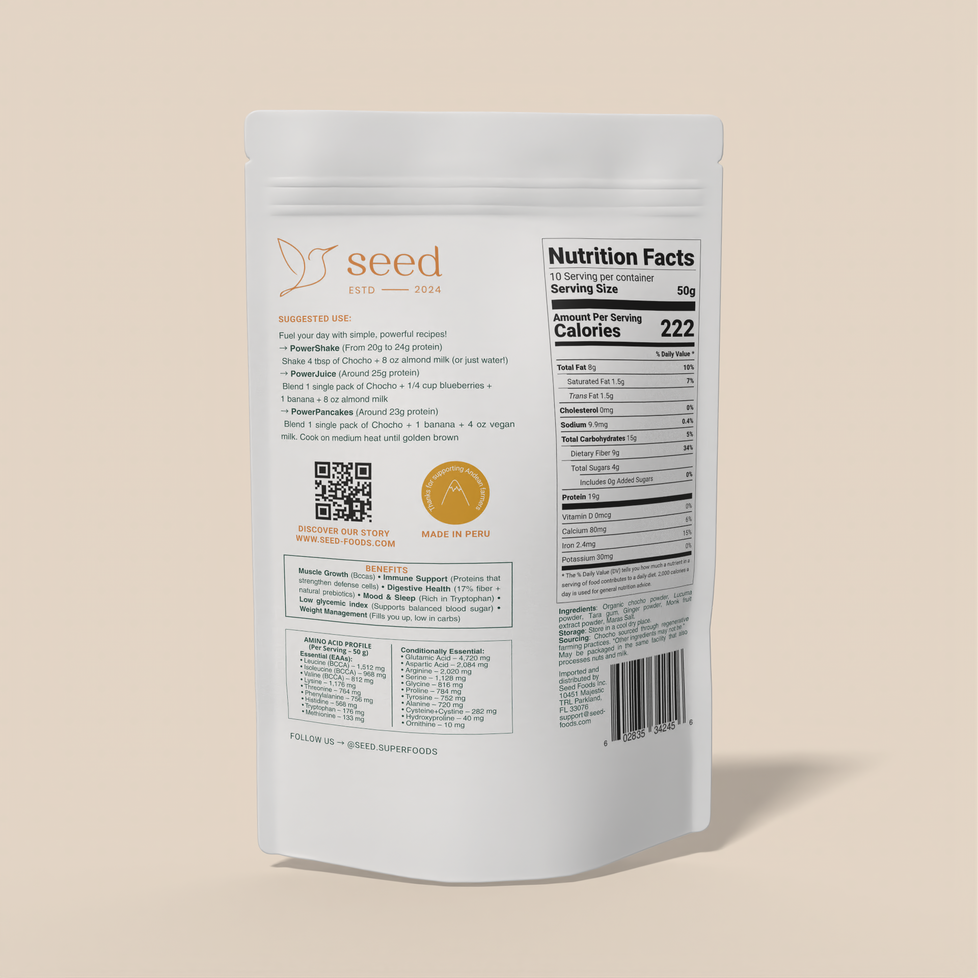 Blend de Tarwi Lúcuma 500g — proteína + fibra con el dulzor natural de los Andes, sin azúcar refinada ni lactosa