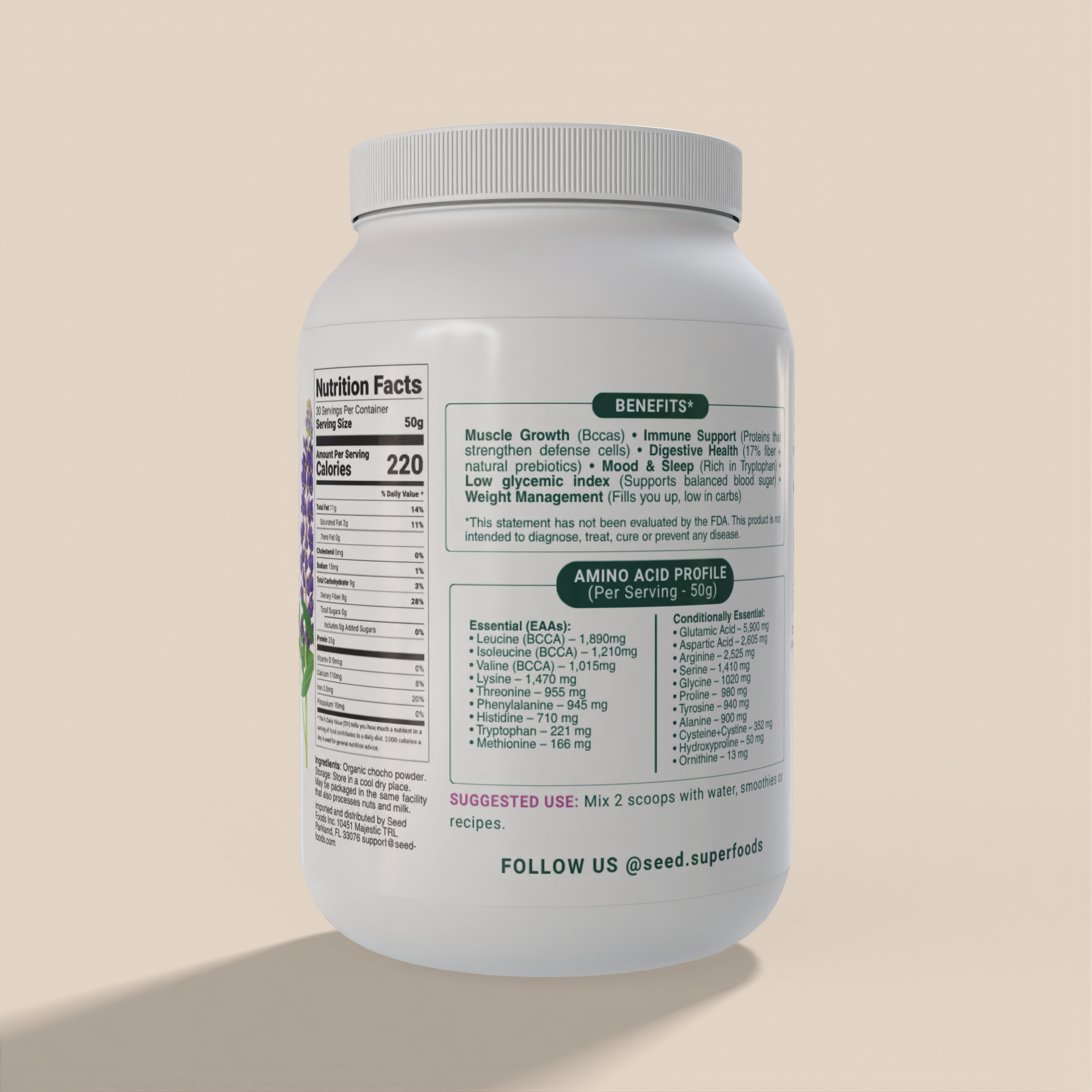 Proteína + Fibra de Tarwi Natural 1.5kg | 1 ingrediente de los Andes