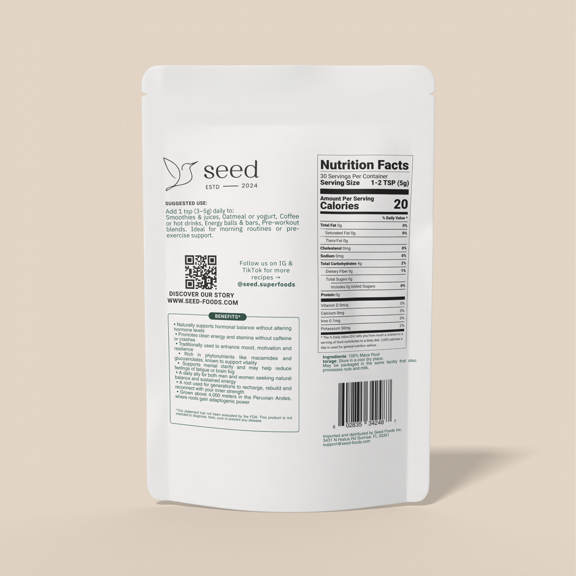 MACA | ADAPTOGENO ANDINO | ENERGÍA Y ENFOQUE | 180G